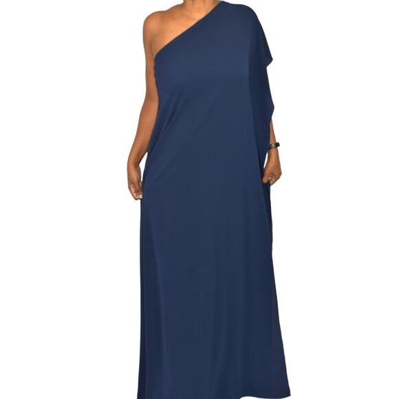 VICI Tyche One Shoulder Dress Blue Caftan Grecian Goddess Maxi Draped Size Small - Picture 1 of 14